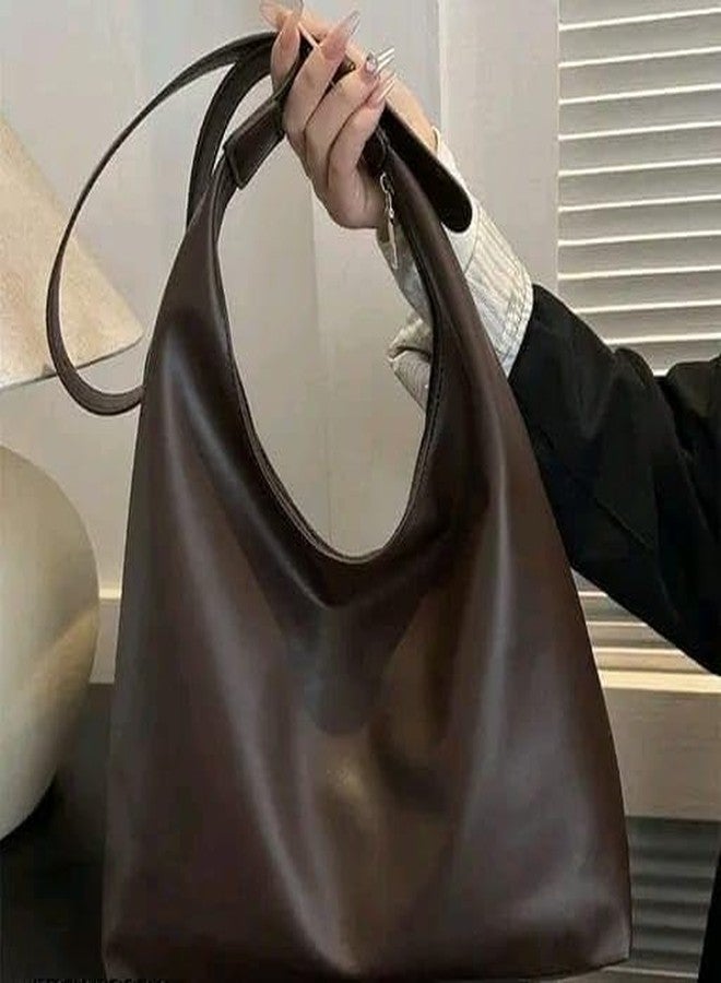ASDIP Women's Hobo Shoulder Handbag, Premium Leather, Large Capacity 15L, Zipper Closure, Classic Style with Interior Pocket, All Season (BROWN) - Image 5